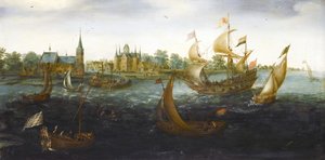 Navios ao largo de IJsselmonde de Aert Anthoniszoon