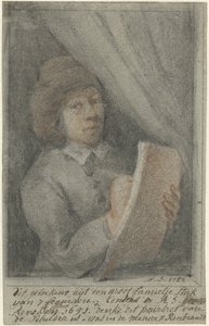 Detalhe de um quadro mostrando o auto-retrato de Constantijn Daniël à Renesse de Aert Schouman