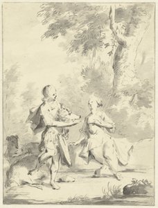Meleager dá à Atalante a cabeça do javali calydoniano de Aert Schouman