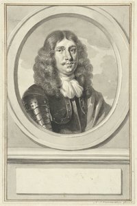 Retrato de Cornelis Evertsen em couraça, em oval, à direita de Aert Schouman