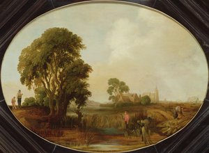 Uma paisagem com Reedcutters, do século 17 de Aert van der Neer