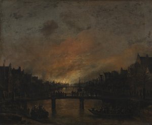 Incêndio em Amsterdã à noite de Aert van der Neer