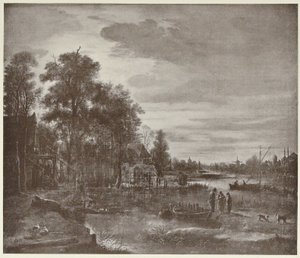 Paisagem do rio Moonlight com figuras de Aert van der Neer
