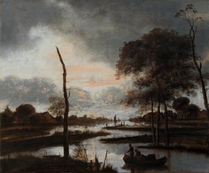 Vista do Rio: Noite (óleo sobre tela) de Aert van der Neer