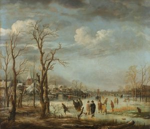 Vista para o rio no inverno, 1630-60 de Aert van der Neer