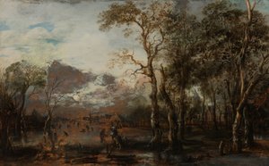 Paisagem arborizada com paisagem de caçador/inverno de Aert van der Neer