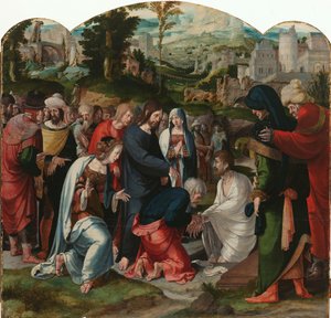 A Ressurreição de Lázaro Painel Central de um Tríptico com a Ressurreição de Lázaro de Aertgen Claesz van Leyden (attributed to)