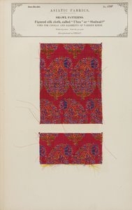 Amostra de pano de seda figurada feita em Herat, da Coleção de Fabricantes Têxteis da Índia, de John Forbes Watson, publicada em 1866