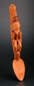 Figura de um homem europeu sentado no eixo de uma colher, África do Sudeste, final do século XIX (madeira) de African