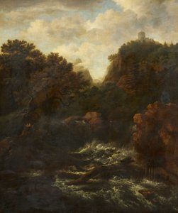 Paisagem de montanha com queda de água de after Jacob van Ruisdael