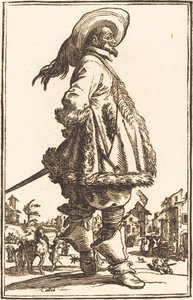 Homem nobre com manto aparado em pele, segurando as mãos atrás das costas de After Jacques Callot