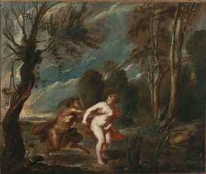 Paisagem com uma ninfa e um sátiro de after Peter Paul Rubens