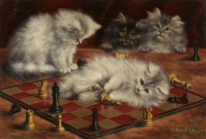 Gatos com um tabuleiro de xadrez (óleo sobre tela) de Agnes Augusta Talboys