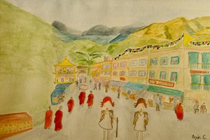 The Voyage, Dharamsala, 2015 , aguarela sobre papel de Agnes Girardon