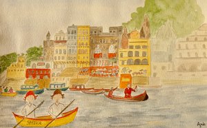 The Voyage, Varanasi, 2015 , aguarela sobre papel de Agnes Girardon