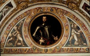 Retrato de Cosimo I di Medici, Grão-Duque da Toscana e Pai de Francesco I (Pintura em ardósia de Agnolo (after) Bronzino