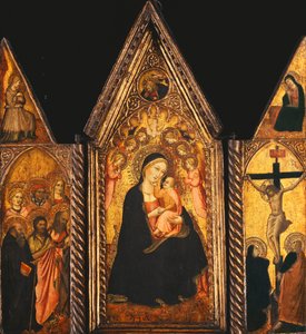 Um tríptico portátil com a Madonna e a criança entronizada com anjos,