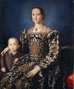 Retrato de Eleonora da Toledo com seu filho Giovanni - Óleo sobre tela de Agnolo Bronzino
