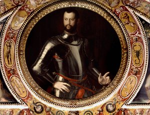 Retrato de Jean de Medicis dit Jean des Bands Noires (Giovanni dalle Bande Nere) (1498-1526) por Bronzino (1503-1572) - Pintura conservada no Palazzo Vecchio, Florença de Agnolo Bronzino