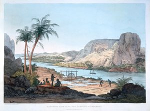 Vista exterior dos dois templos em Ybsambul, Egito, 1820