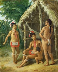 Uma Família Carib Caribenha das Ilhas Leeward fora de uma cabana, c.1780