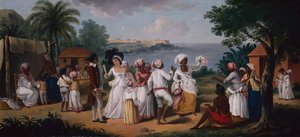 Uma Dança de Negros na Ilha da Domínica, Fort Young beyond (óleo sobre tela)