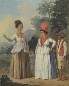 Mulheres de Cor da Índia Ocidental, com uma Criança e uma Serva Negra