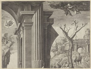 Adoração dos Magos (parte superior direita) de Agostino Carracci