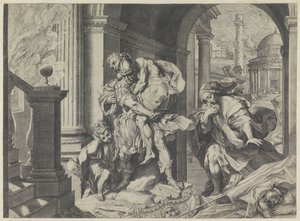 Enéas foge de Tróia com a sua família de Agostino Carracci