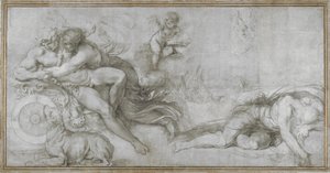 Cefalo levado por Aurora em seu Chariot Cartoon para um afresco na Galeria do Palazzo Farnese, Roma, c. 1599 de Agostino Carracci