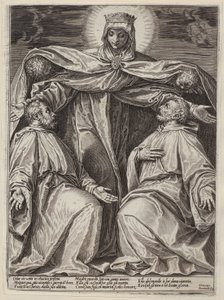 Uma Madona com manto protetor e dois frades de Agostino Carracci