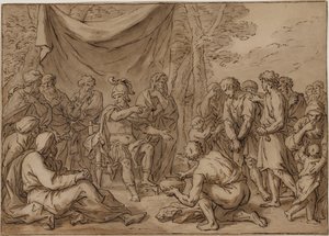 Prisioneiros são trazidos perante um senhor do campo de Agostino Carracci