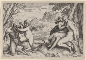 Pan Taming Eros de Agostino Carracci