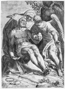 Pieta, Cristo sustentado pela Virgem e um anjo à direita, 1582. de Agostino Carracci
