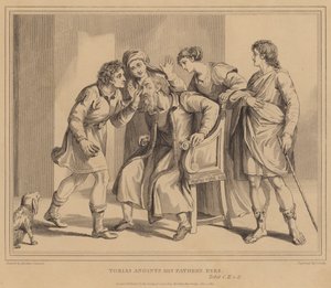 Tobias unge seus olhos de pais, Tobit de Agostino Carracci