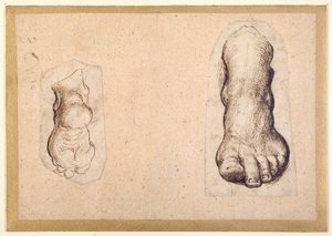 Dois estudos de um pé em previdência (caneta e tinta sobre papel) de Agostino Carracci