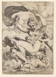 Vênus (ou Galatea) e Cupidos apoiados por golfinhos de Agostino Carracci