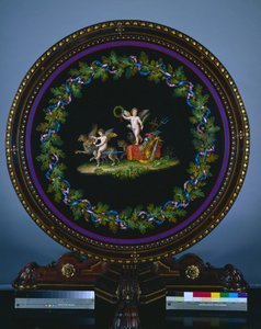 Mesa de centro com tampo em micromosaico, "Amor triunfante" de Agostino Francesangeli
