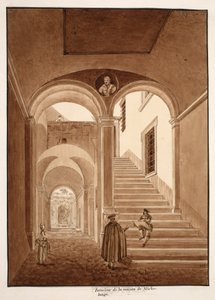 Interior da Casa de Michelangelo, 1833 (gravura com lavagem marrom) de Agostino Tofanelli