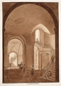 O Vestíbulo de Jardins do Palazzo Caetani all&39;Orso, 1833 (gravura com lavagem marrom) de Agostino Tofanelli