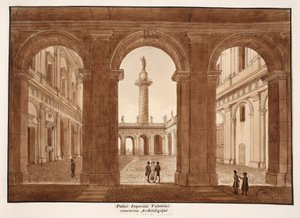 O Palazzo Imperiali Valentini. Restauração Arqueológica., 1833 (gravura com lavagem castanha) de Agostino Tofanelli
