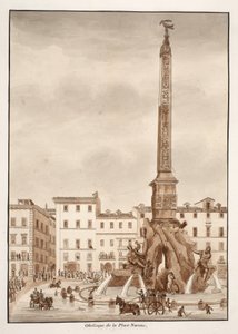 Obelisco da Piazza Navona, 1833 (gravura com lavagem marrom) de Agostino Tofanelli