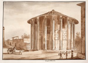 O Templo de Hércules Victor, 1833 (gravura com lavagem marrom) de Agostino Tofanelli
