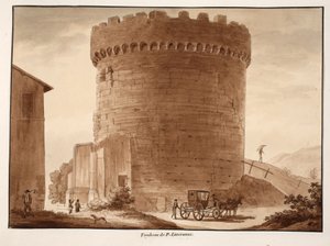 O túmulo dos Horatii e Curiatii, 1833 (gravura com lavagem marrom) de Agostino Tofanelli