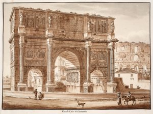 Vista do Arco de Constantino, 1833 (gravura com lavagem marrom) de Agostino Tofanelli