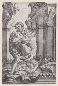 Hércules estrangulando o leão da Nemeia, datado de 1528.