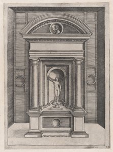 O Altar de Júpiter no Templo Mais Antigo do C..., ca. 1514-36. de Agostino Veneziano.