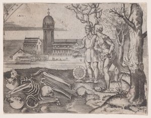 Dois Homens em um Cemitério, ca. 1514-36. de Agostino Veneziano