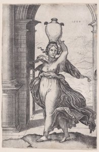 Mulher carregando um vaso na cabeça, datado de 1528., datado de 1528.