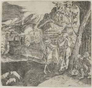 Pastores e Sátiros numa paisagem de Agostino dei Musi